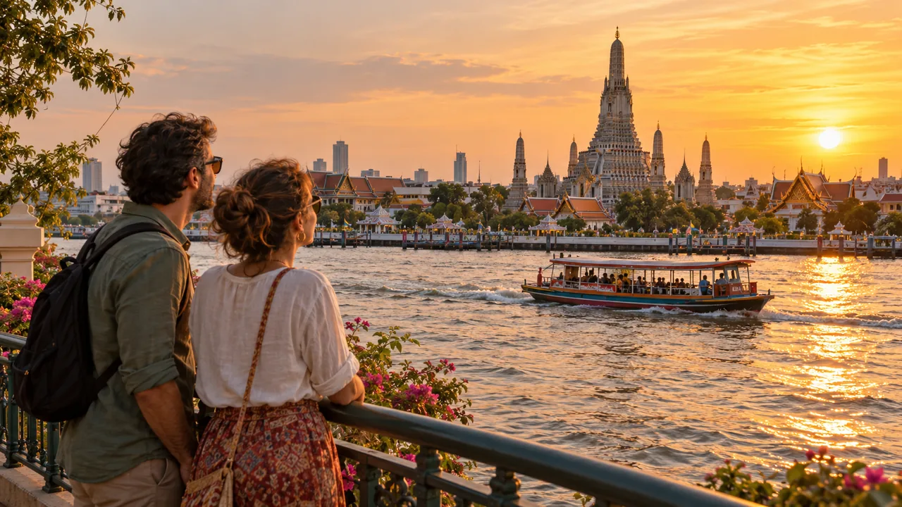 Travelers viewing the Chao Phraya River near Bangkok Old Town
