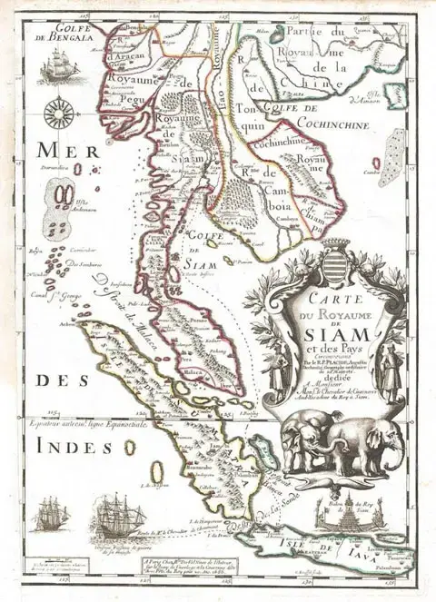 Original historical map of the Kingdom of Siam from Villa De Khaosan